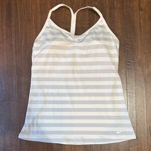 Nike White and Gray Striped Tank Top